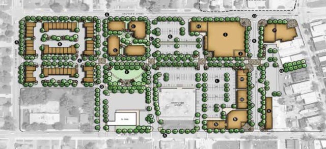 Concept Plan for Orchard Plaza in Antioch IL. [Image Credit: CMAP's "Lifestyle Corridor Plan" for Antioch IL]